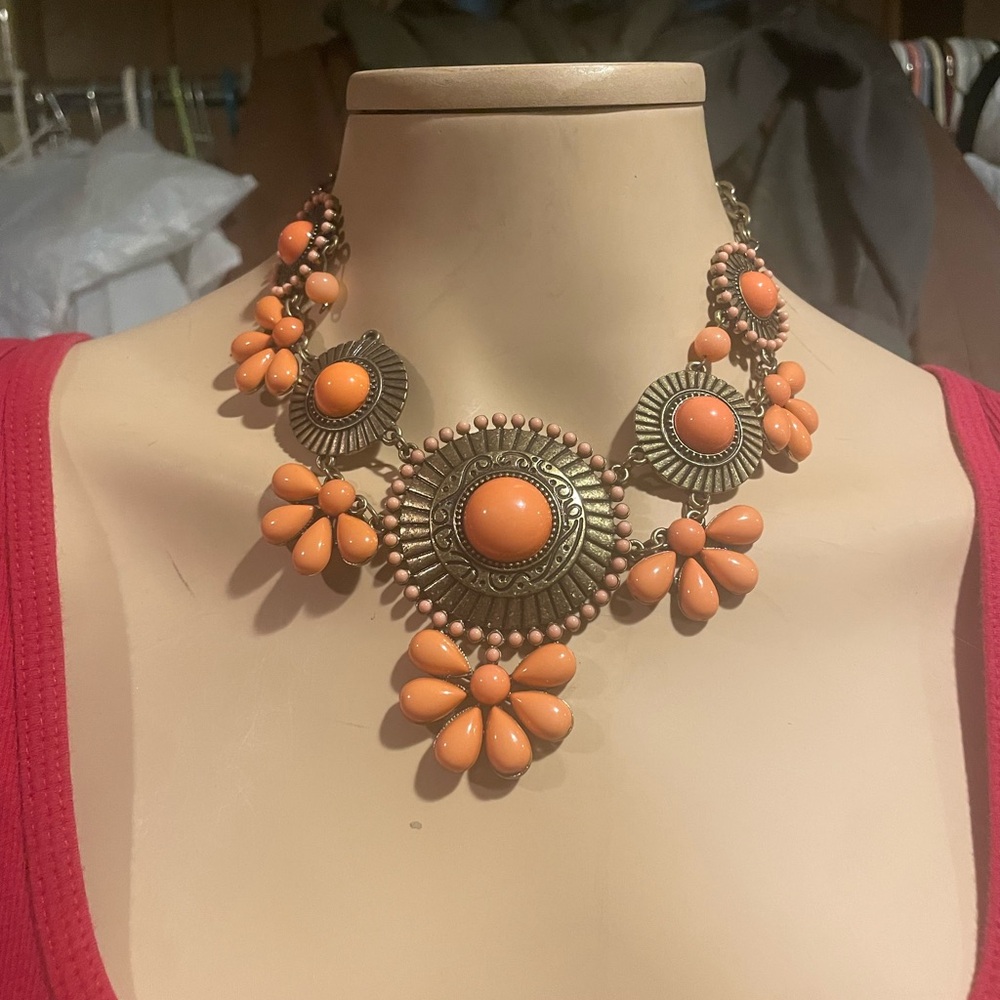 Chico's Orange Floral Necklace